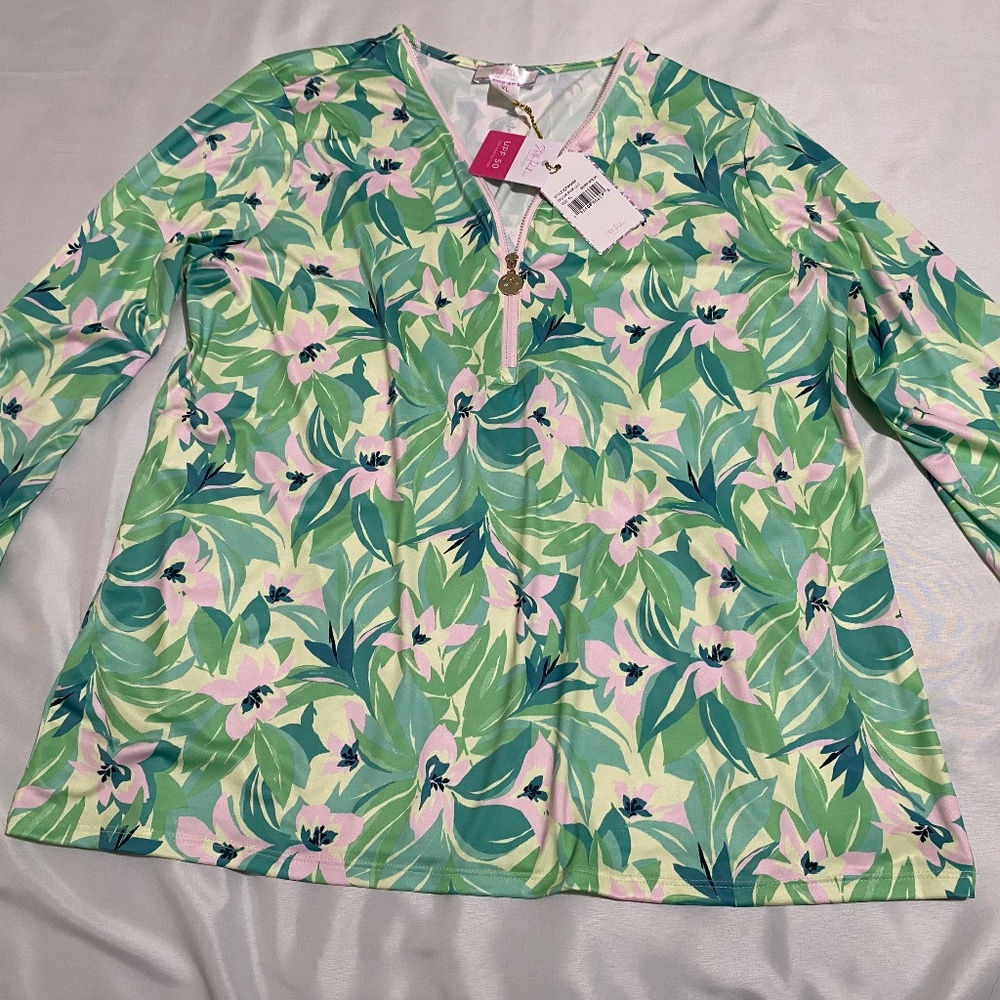 NWT-Stella Parker Collection Performance Zip Neck Top-XL-UPF 50+ Sun protection